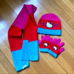 Hello Kitty scarf, hat and gloves set